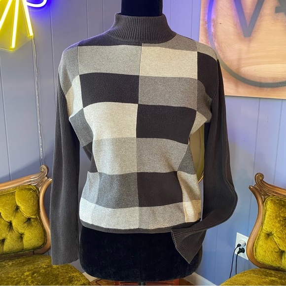 Vintage Sweaters - Vintage 90s/Y2K Geoffrey Beene Sport Colorblock Mock Neck 100% Cotton Sweater